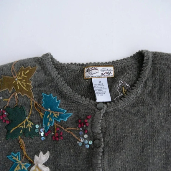 Vintage Heirloom Collectibles Olive Leaves Knit Button Up Cardigan Medium - Picture 8 of 9